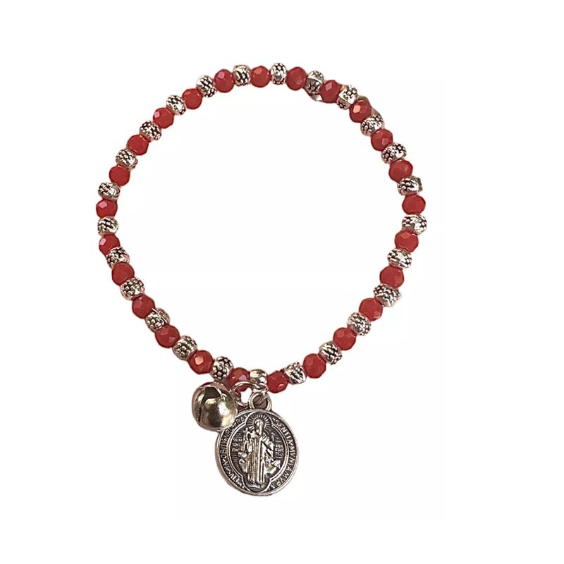 GENERICO - Pulsera San Benito Dos Caras Cristales Rojos Protección