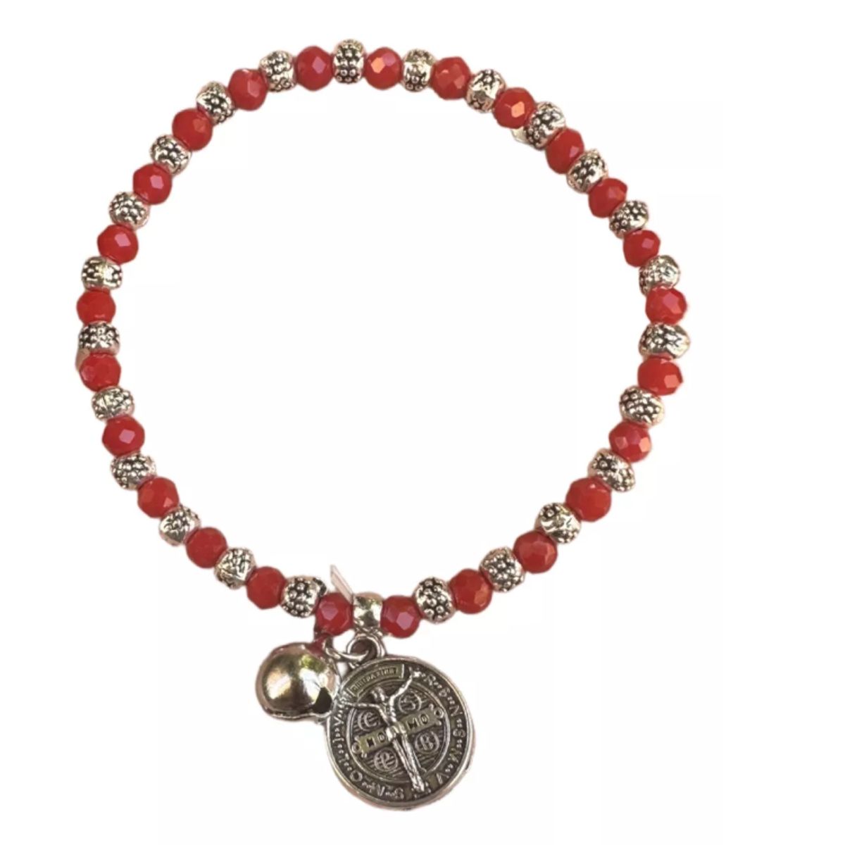 GENERICO - Pulsera San Benito Dos Caras Cristales Rojos Protección