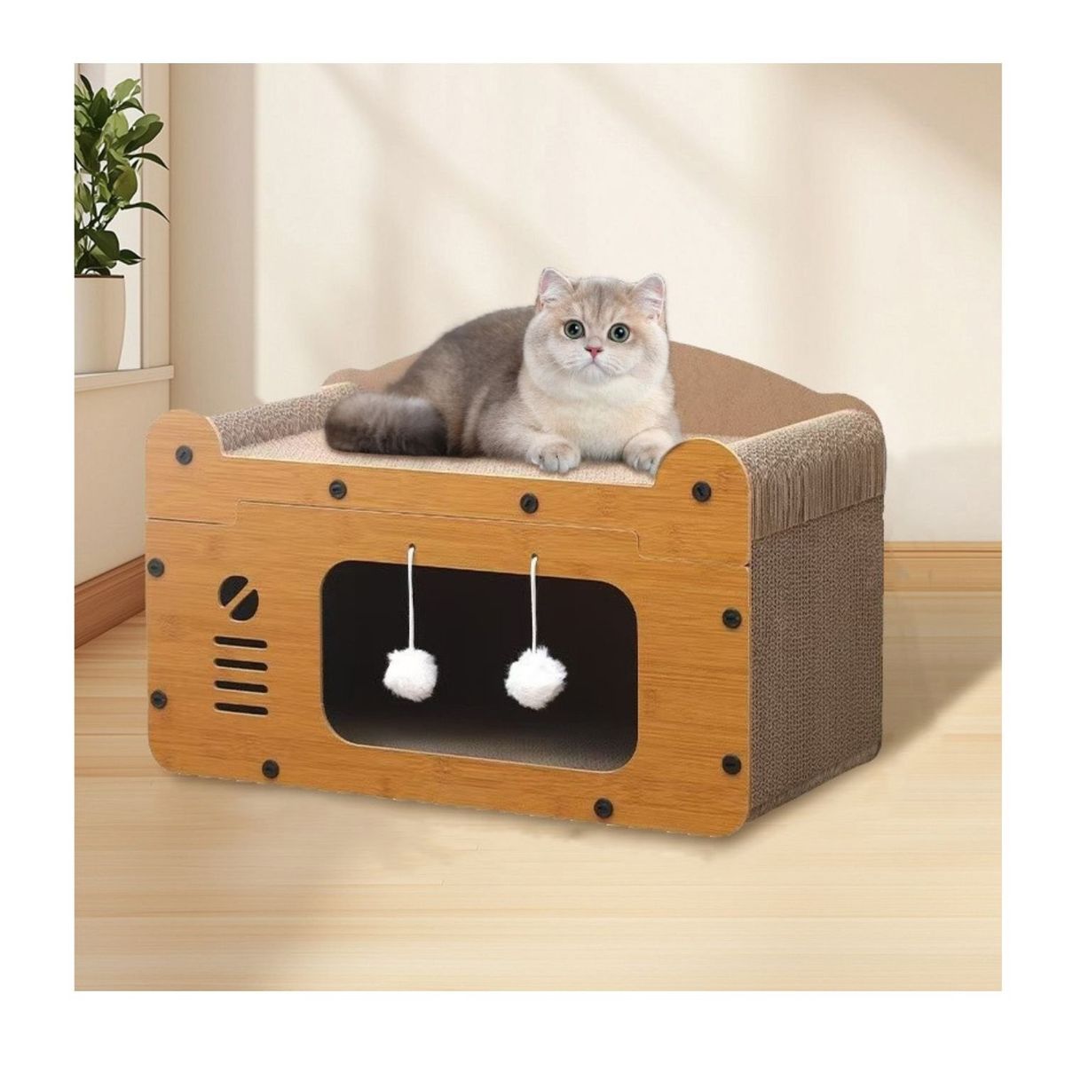 BABYLUNA - Casa Rascadora de 2 Pisos para Gatos Madera Cartón