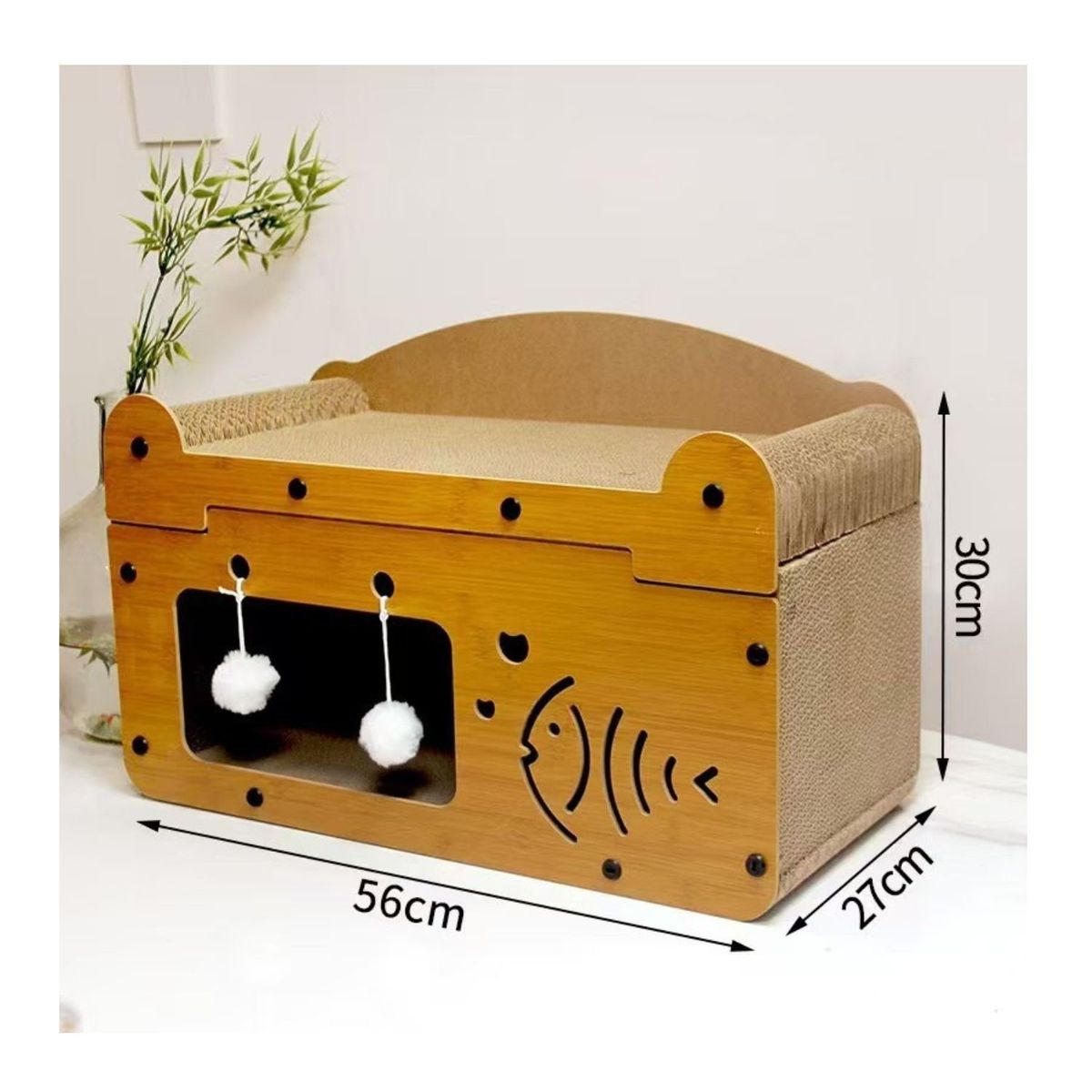 BABYLUNA - Casa Rascadora de 2 Pisos para Gatos Madera Cartón