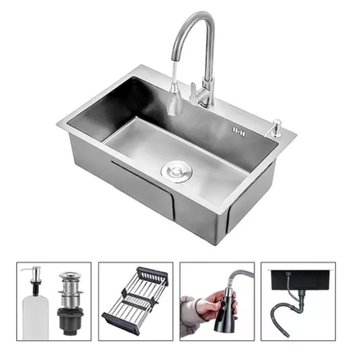 GENERICO - Lavaplatos 78x43cm Con Llave 2 Modos Accesorios Cromado