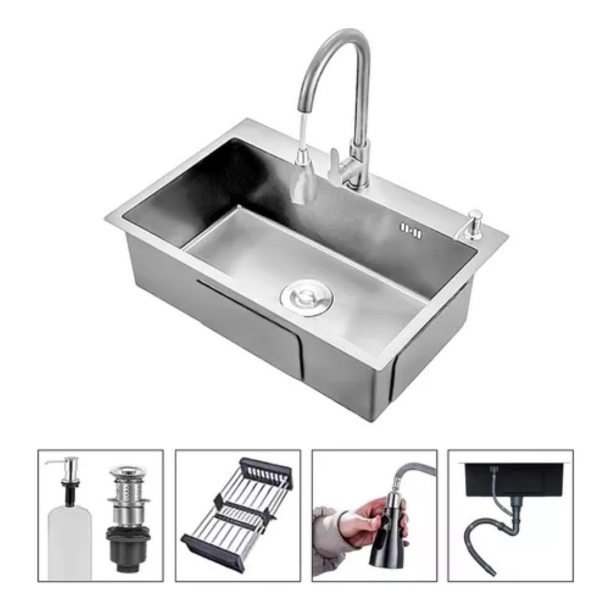 GENERICO - Lavaplatos 78x43cm Con Llave 2 Modos Accesorios Cromado