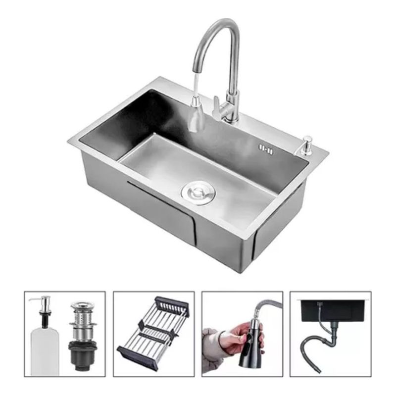 GENERICO - Lavaplatos 78x43cm Con Llave 2 Modos Accesorios Cromado