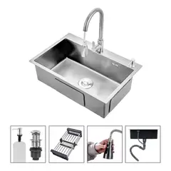 GENERICO - Lavaplatos 78x43cm Con Llave 2 Modos Accesorios Cromado