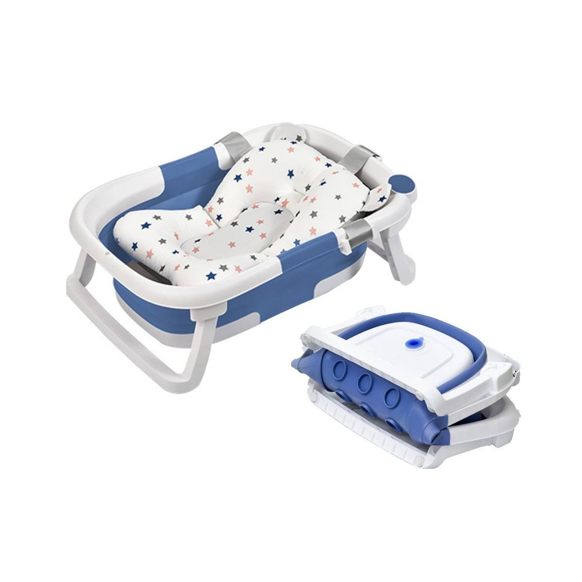 BABYLUNA - Tina Bañera Plegable para Bebé con Cojín y Termómetro