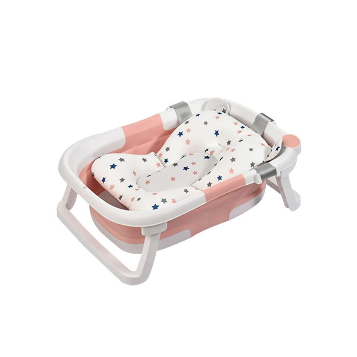 BABYLUNA - Tina Bañera Plegable para Bebé con Cojín y Termómetro Rosa