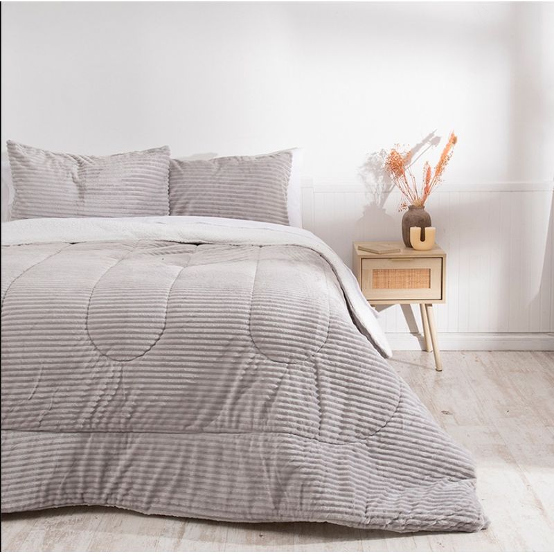 MASHINI - Plumón  Corduroy sherpa 2 Plazas 240x220 Cm Gris