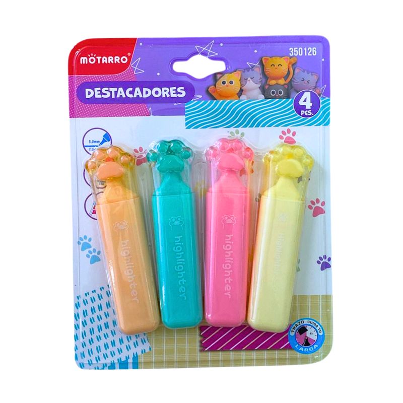 GENERICO - Pack Destacadores Pastel Gatito Garrita