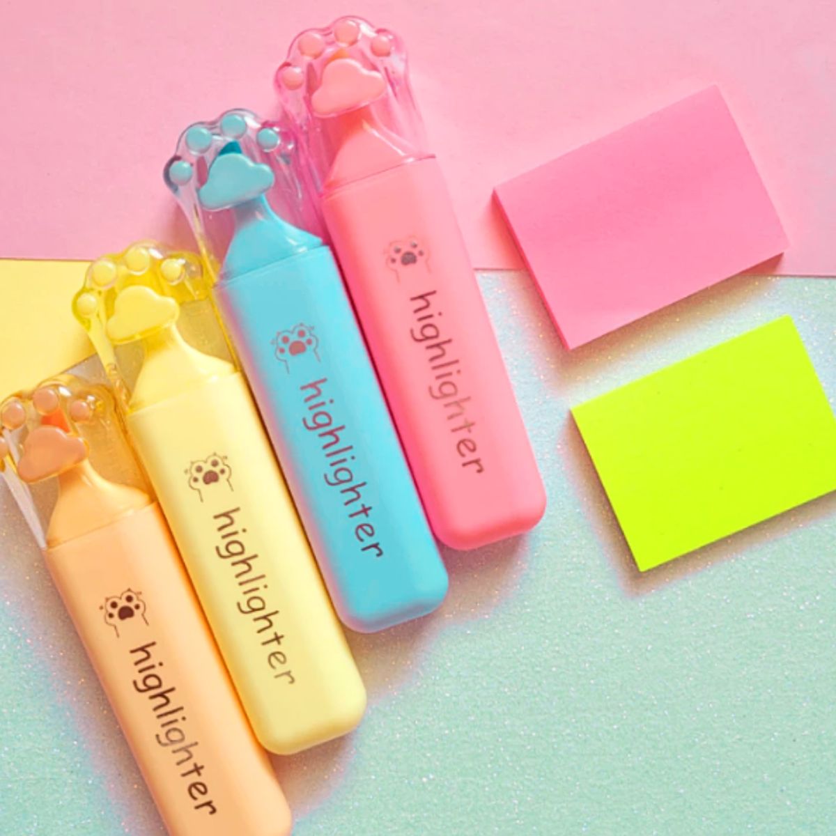 GENERICO - Pack Destacadores Pastel Gatito Garrita