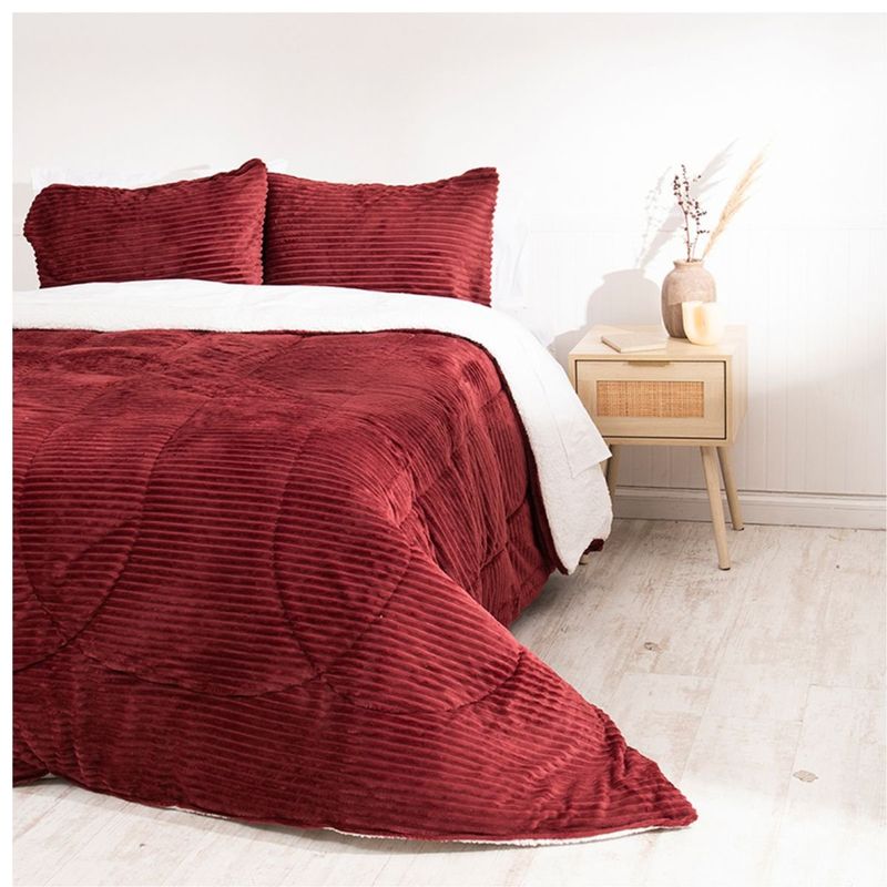 MASHINI - Plumón  Corduroy sherpa  2 Plazas 240x220 Cm Burdeo