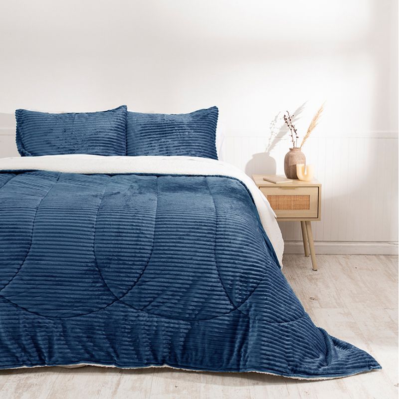 MASHINI - Plumón  Corduroy sherpa  2 Plazas 240x220 Cm azul