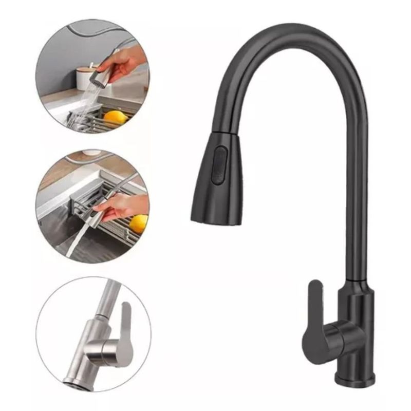 GENERICO - Llave Lavaplatos Extensible Griferia Monomando Cocina Negro