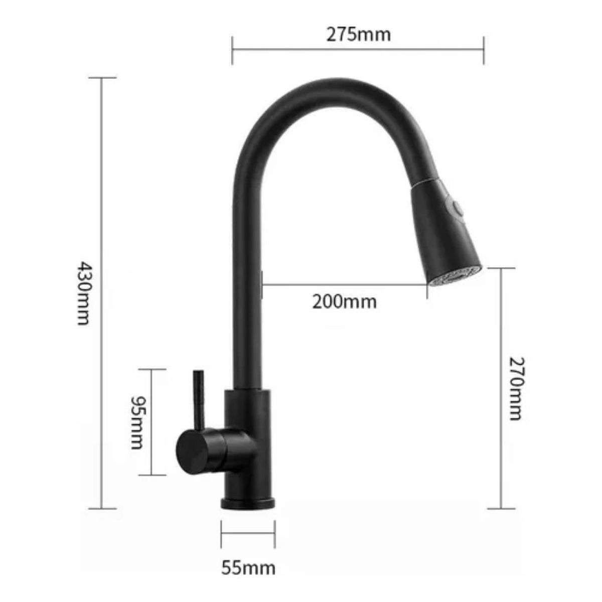 HOMEBRANDT - Llave Lavaplatos Extensible Griferia Monomando Cocina Negro