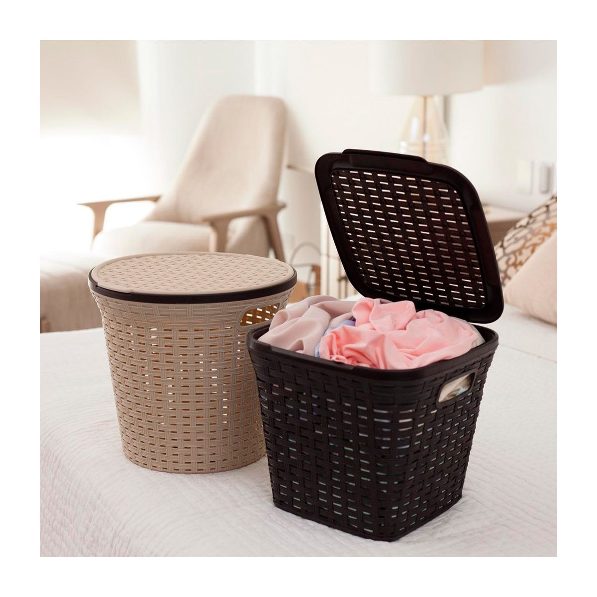 GENERICO - Cesto Ratán Redondo Mediano Beige