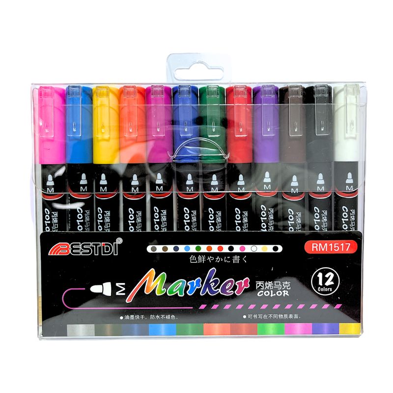GENERICO - Plumones Acrílicos 12 Colores Para Toda Superficie