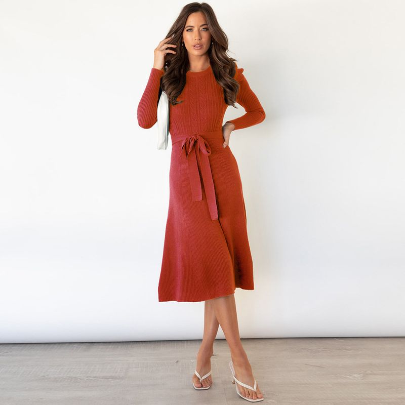 TIOZONEY - Vestido Largo manga larga Mujer- Naranjo