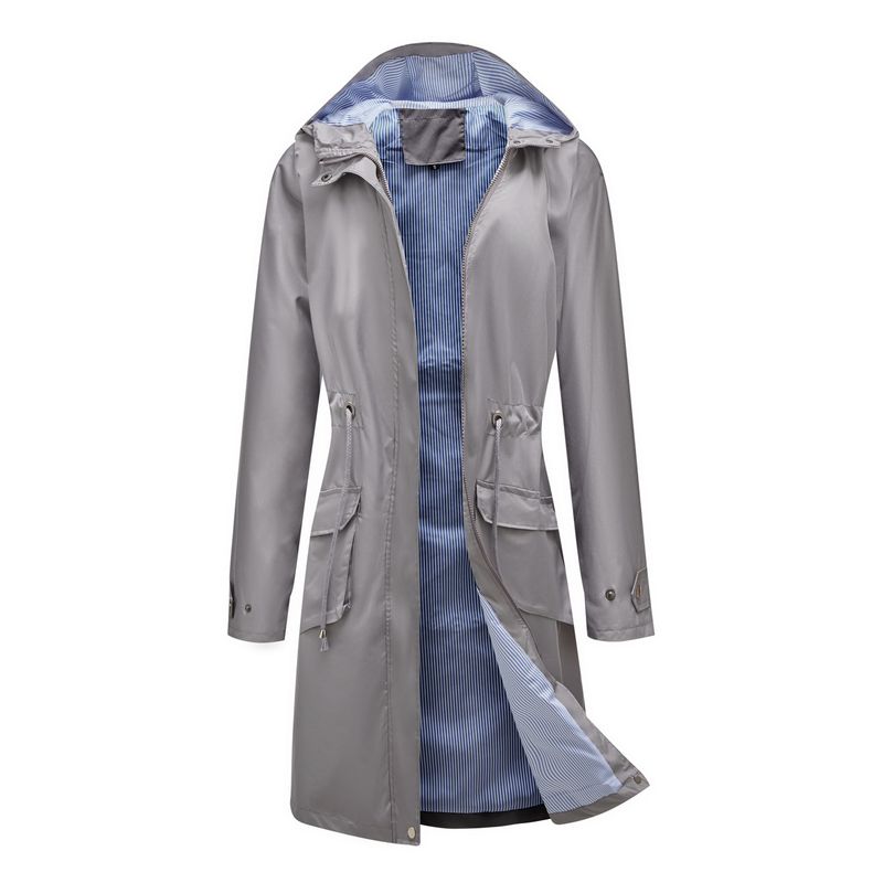 TIOZONEY - Cortavientos impermeable con gorro para mujer - Gris