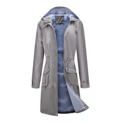 TIOZONEY - Cortavientos impermeable con gorro para mujer - Gris