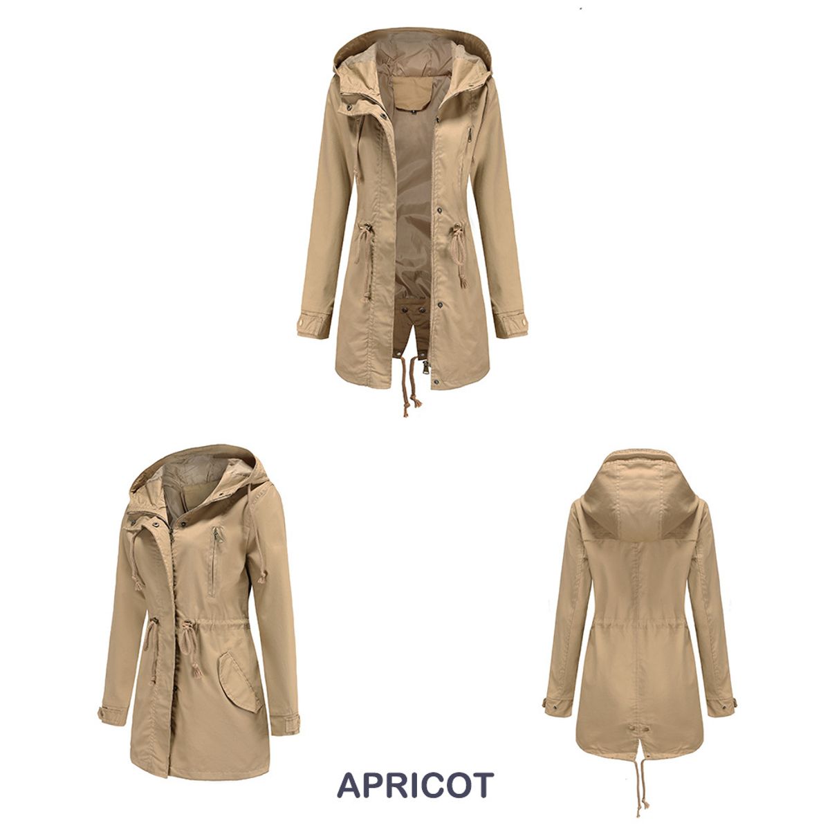 TIOZONEY - Cortavientos largo con gorro para mujer - Beige