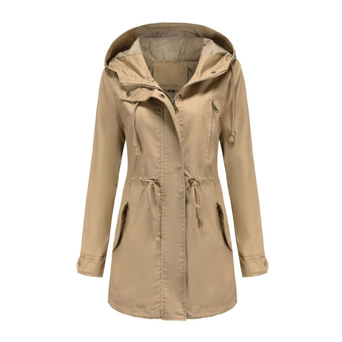 TIOZONEY - Cortavientos largo con gorro para mujer - Beige
