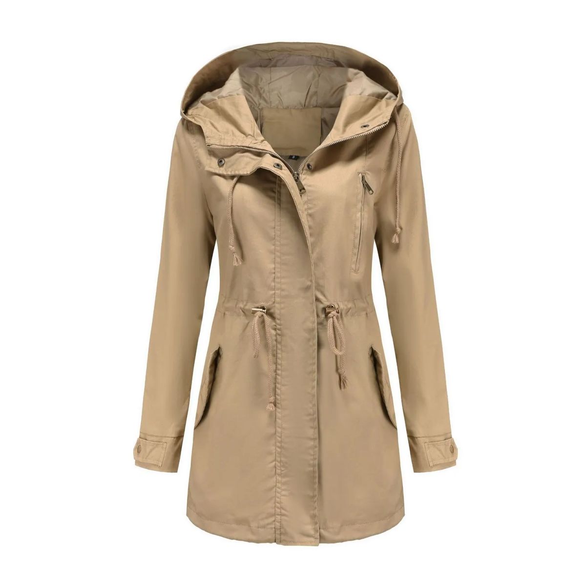 TIOZONEY - Cortavientos largo con gorro para mujer - Beige