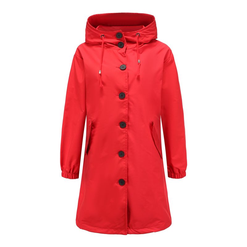TIOZONEY - Cortavientos largo impermeable con gorro - Rojo