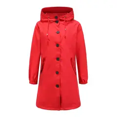 TIOZONEY - Cortavientos largo impermeable con gorro - Rojo