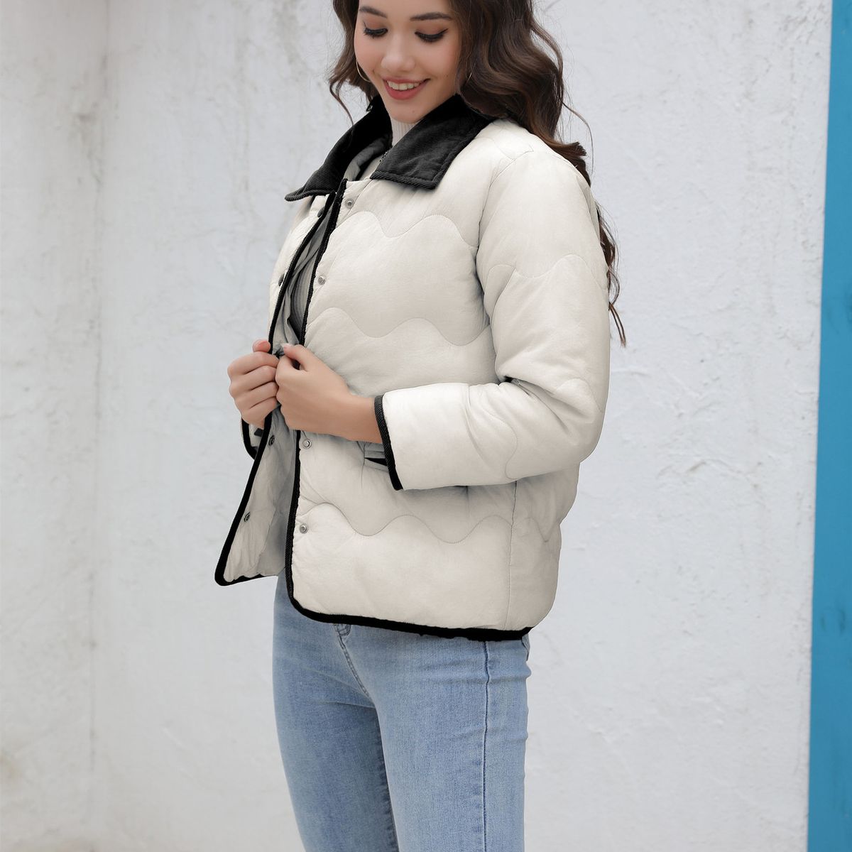 TIOZONEY - Parka Manga Larga Mujer - Blanco