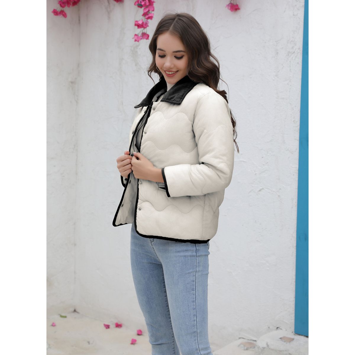 TIOZONEY - Parka Manga Larga Mujer - Blanco