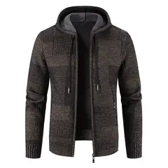 TIOZONEY - Chaqueta con capucha de punto grueso para hombre