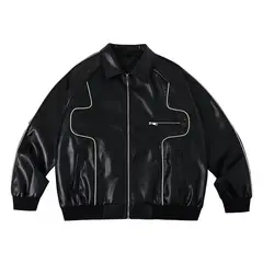 TIOZONEY - Chaqueta de PU para adelgazar - Negro