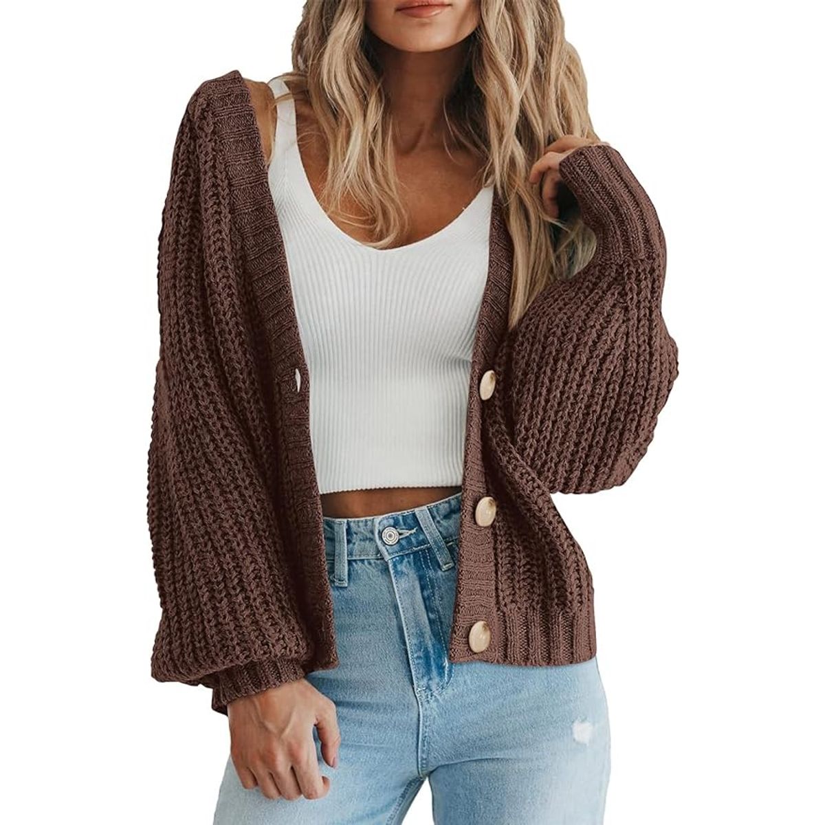 TIOZONEY - Sweater con botones y gorro para mujer