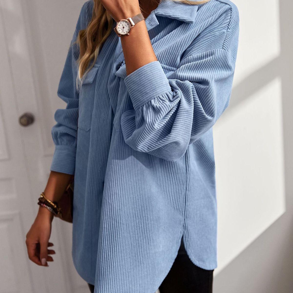 TIOZONEY - Chaqueta Larga Mujer - Celeste