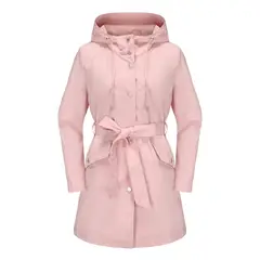 TIOZONEY - Chaqueta impermeable con capucha y cinturón-Rosa