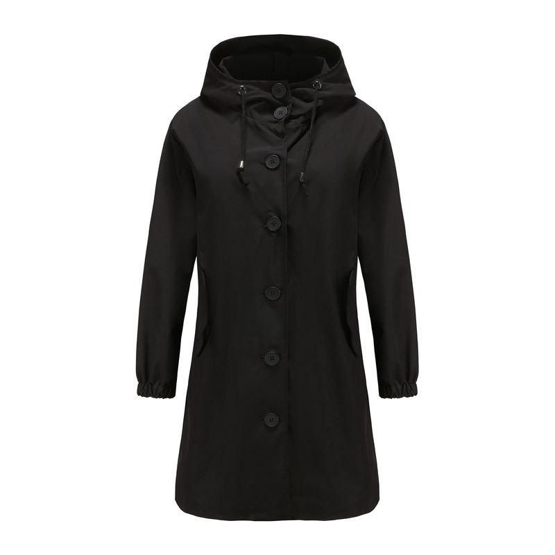 TIOZONEY - Cortavientos largo impermeable con gorro - Negro