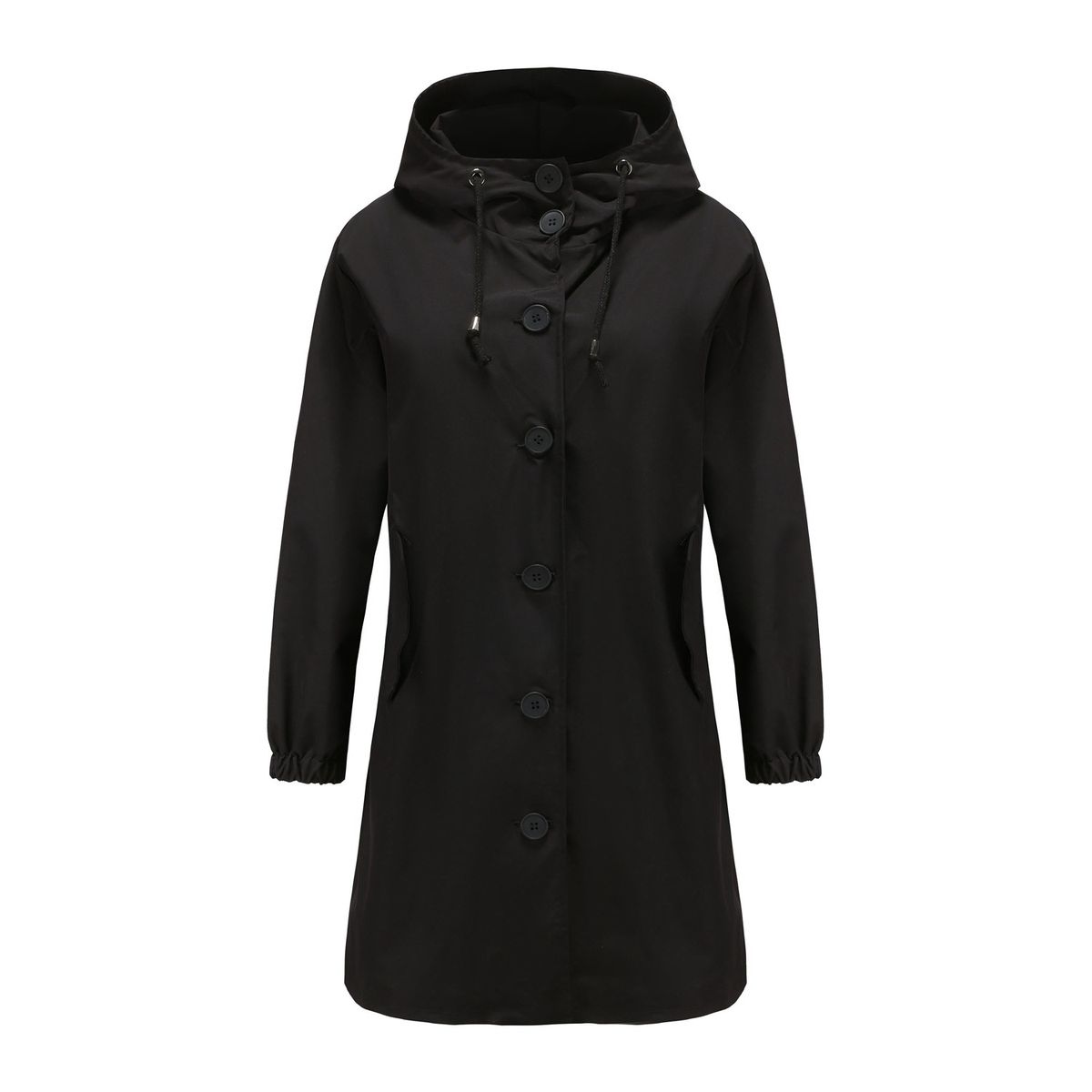 TIOZONEY - Cortavientos largo impermeable con gorro - Negro