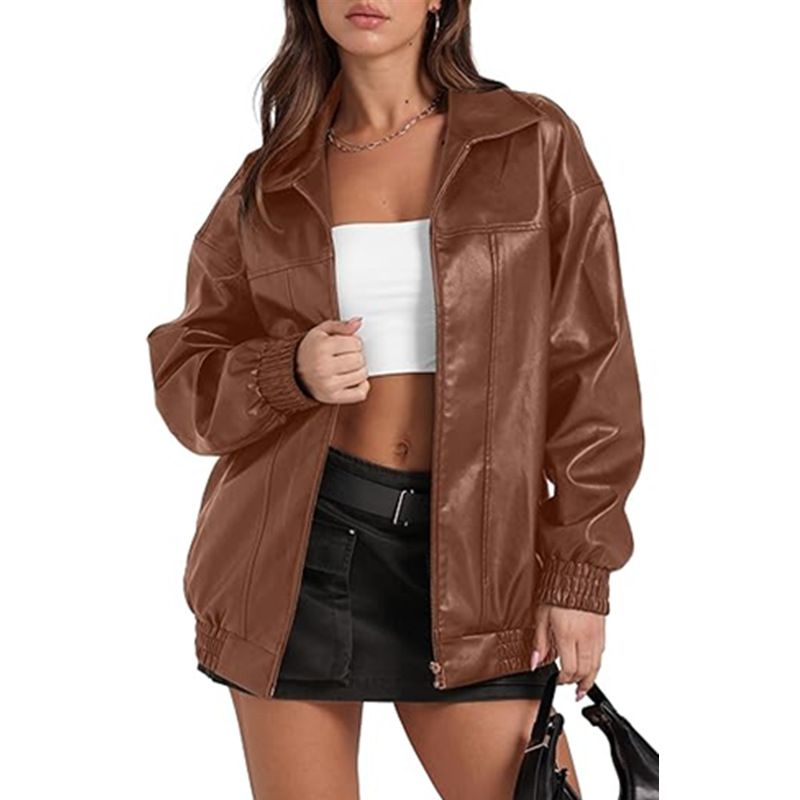 TIOZONEY - Chaqueta Larga De Cuero Suelta