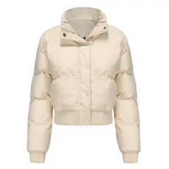 TIOZONEY - Chaqueta de cuello alto para mujer - Blanco