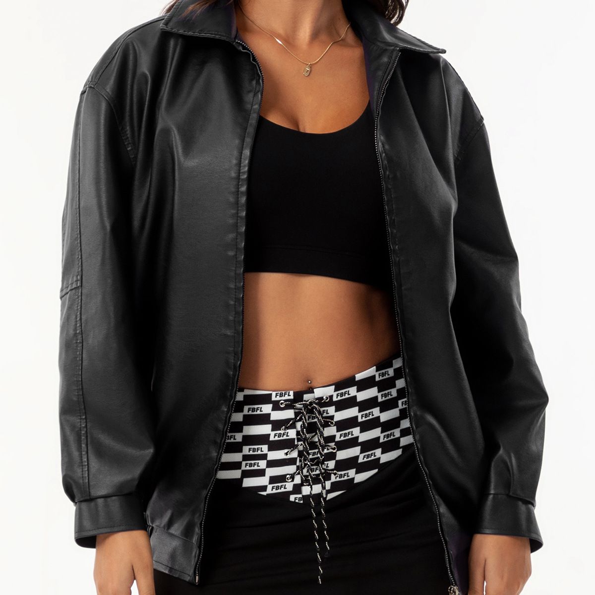 TIOZONEY - Chaqueta de PU para mujer con cinturón