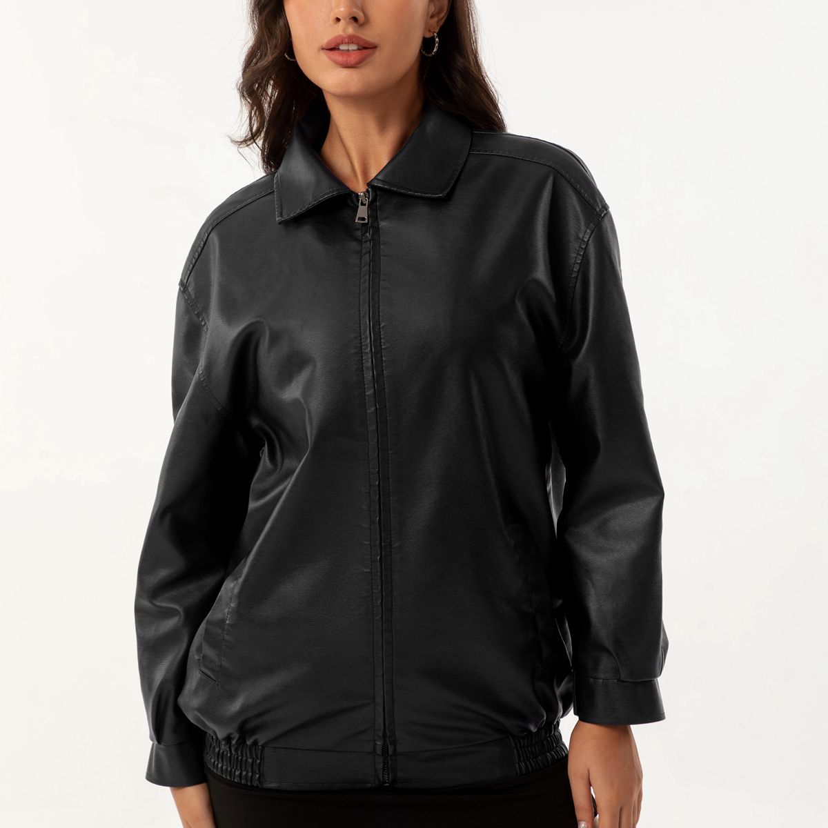 TIOZONEY - Chaqueta de PU para mujer con cinturón