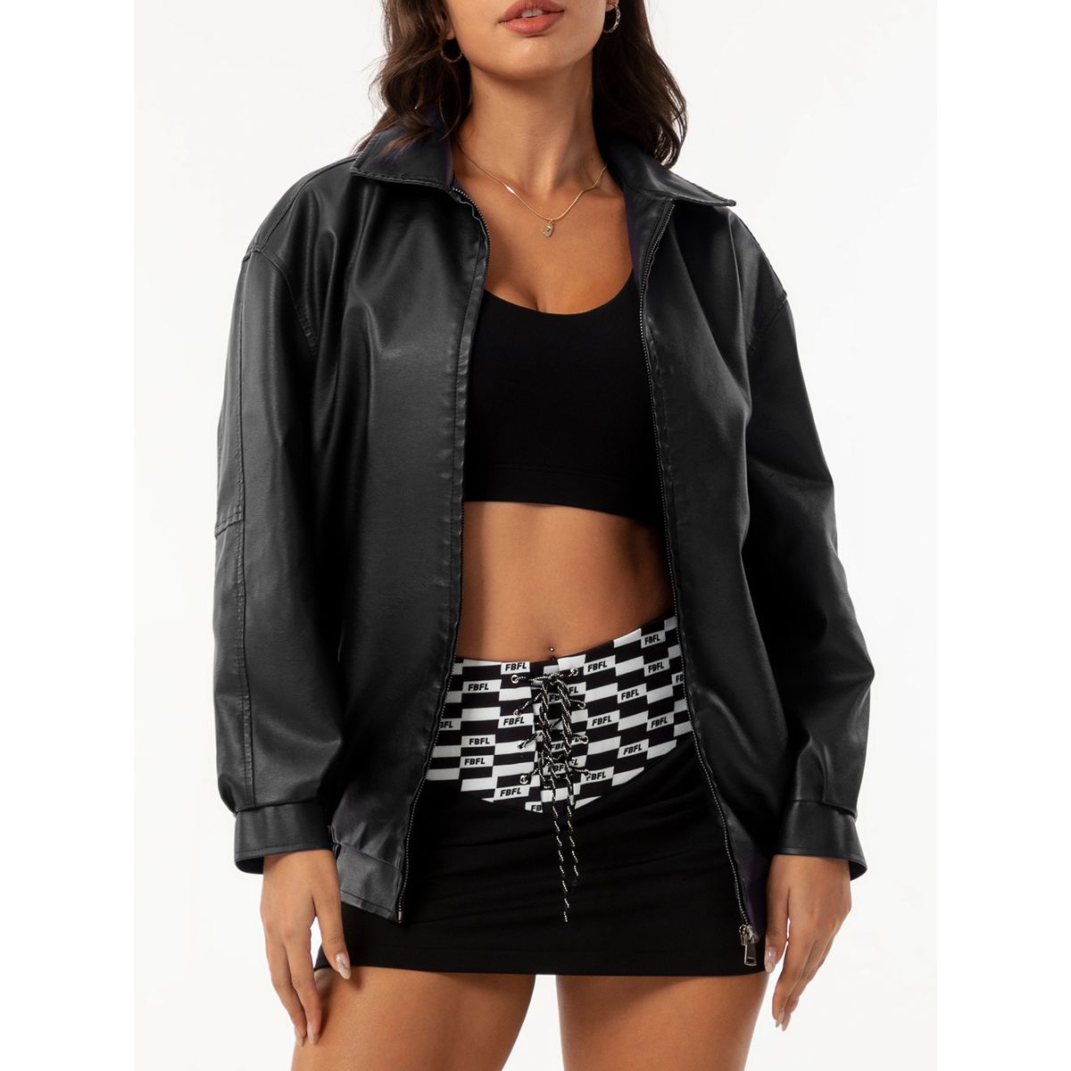TIOZONEY - Chaqueta de PU para mujer con cinturón