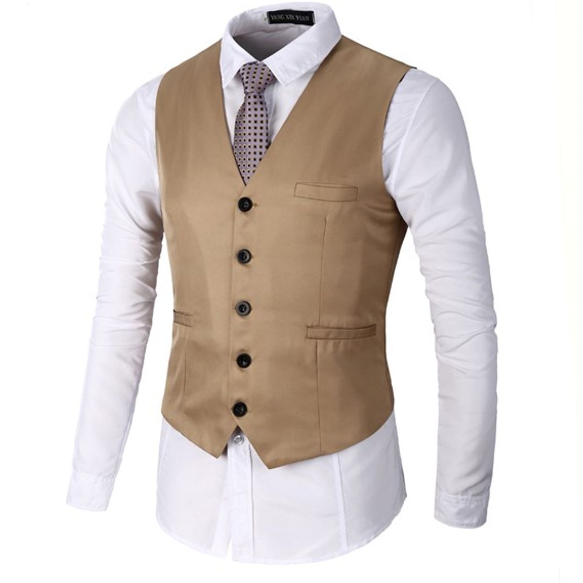 TIOZONEY - Traje Chaleco para Hombre-Khaki
