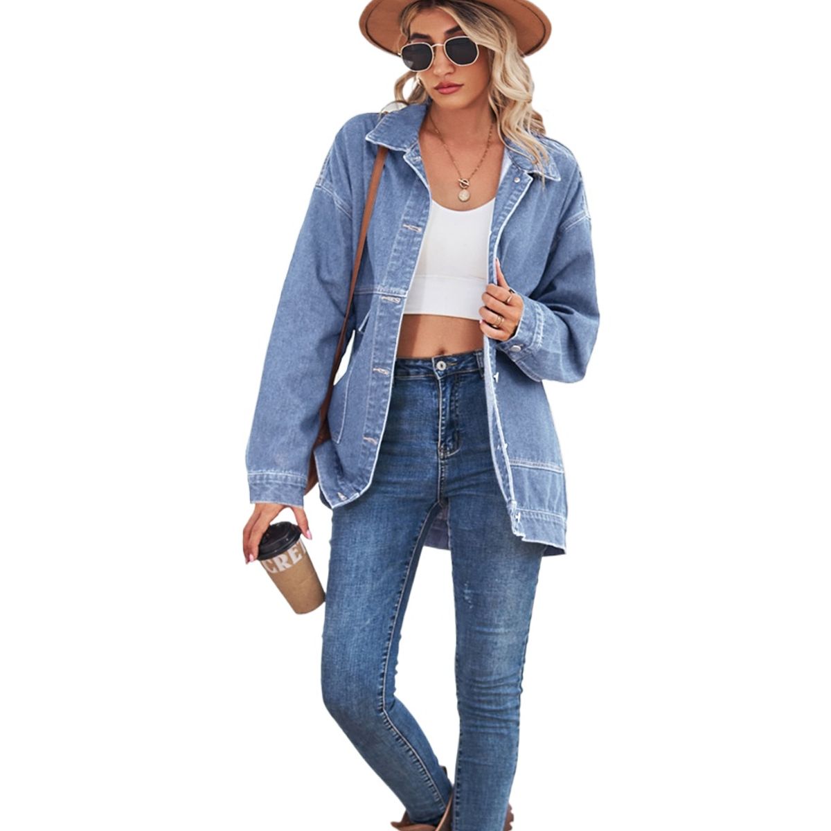 TIOZONEY - Chaquetas De Jeans Mujer  -Azul