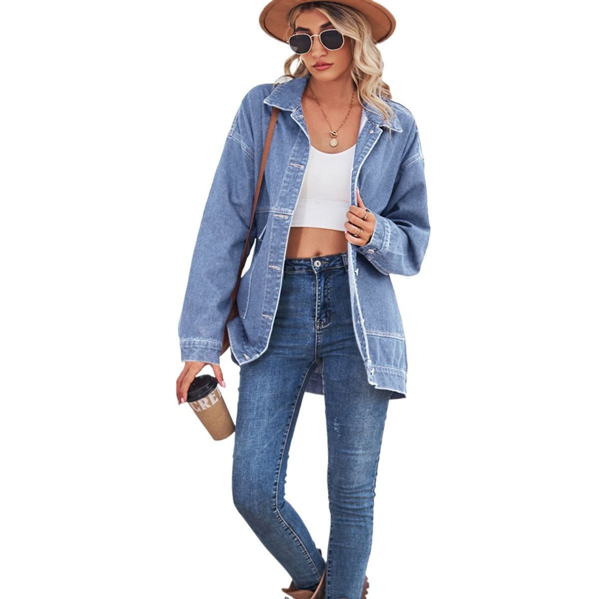 TIOZONEY - Chaquetas De Jeans Mujer  -Azul