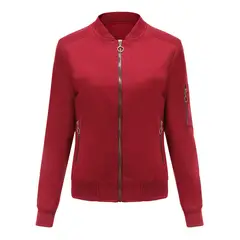 TIOZONEY - Chaqueta Mujer Casual Delgada con cierre - Rojo