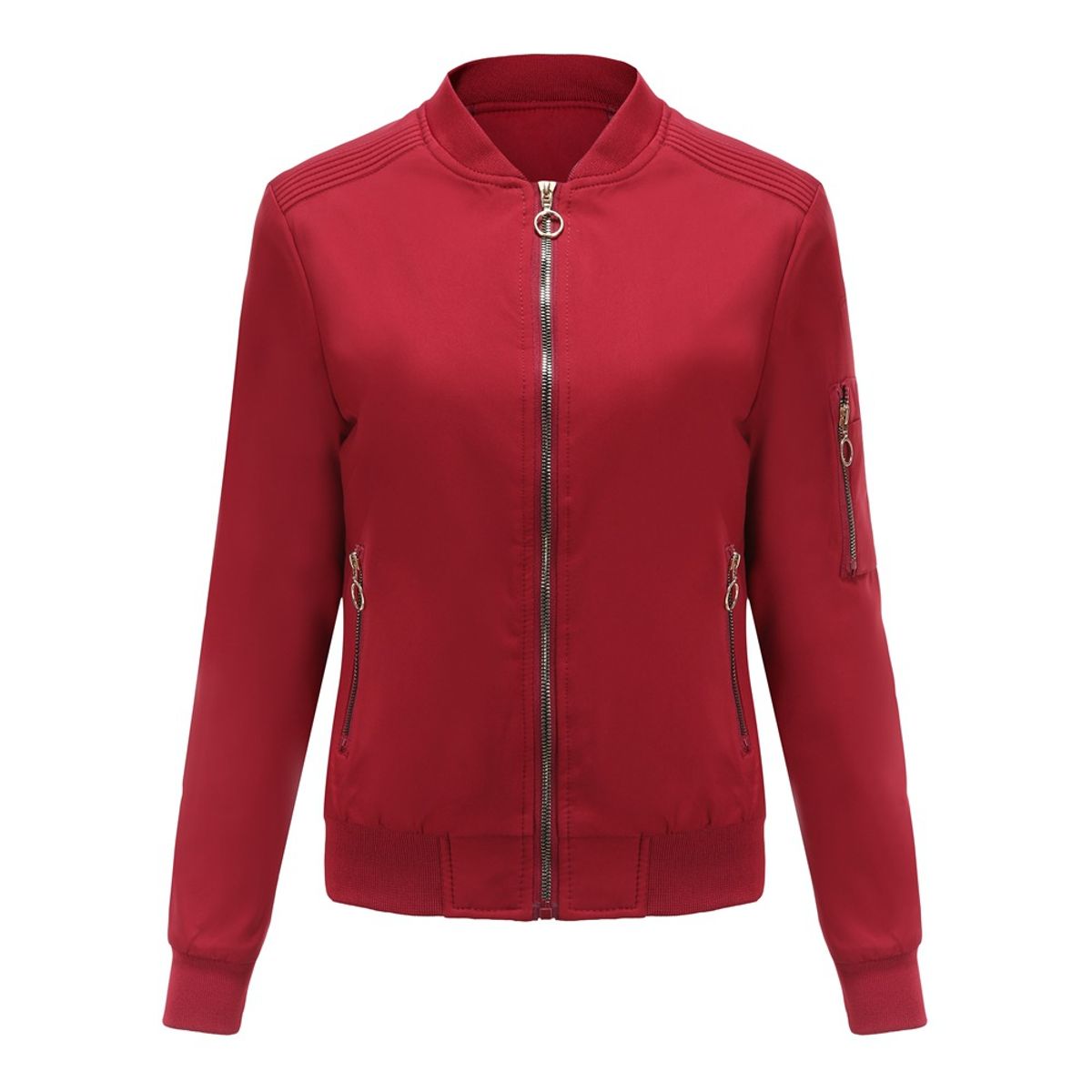 TIOZONEY - Chaqueta Mujer Casual Delgada con cierre - Rojo