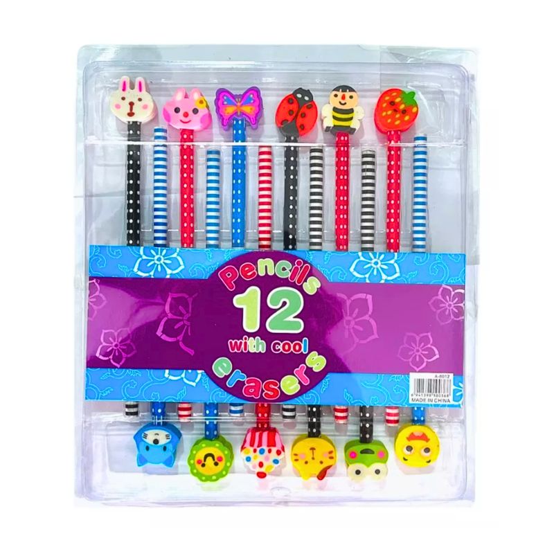 GENERICO - Set De 12 Lápices Niños Grafito Mina Colores Diseños