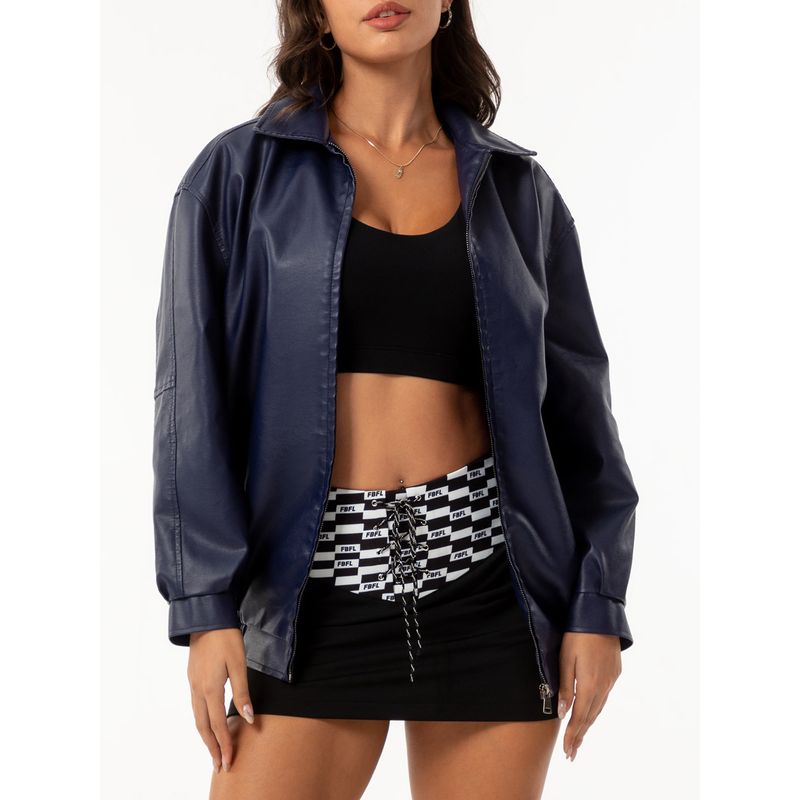 TIOZONEY - Chaqueta de PU para mujer con cinturón