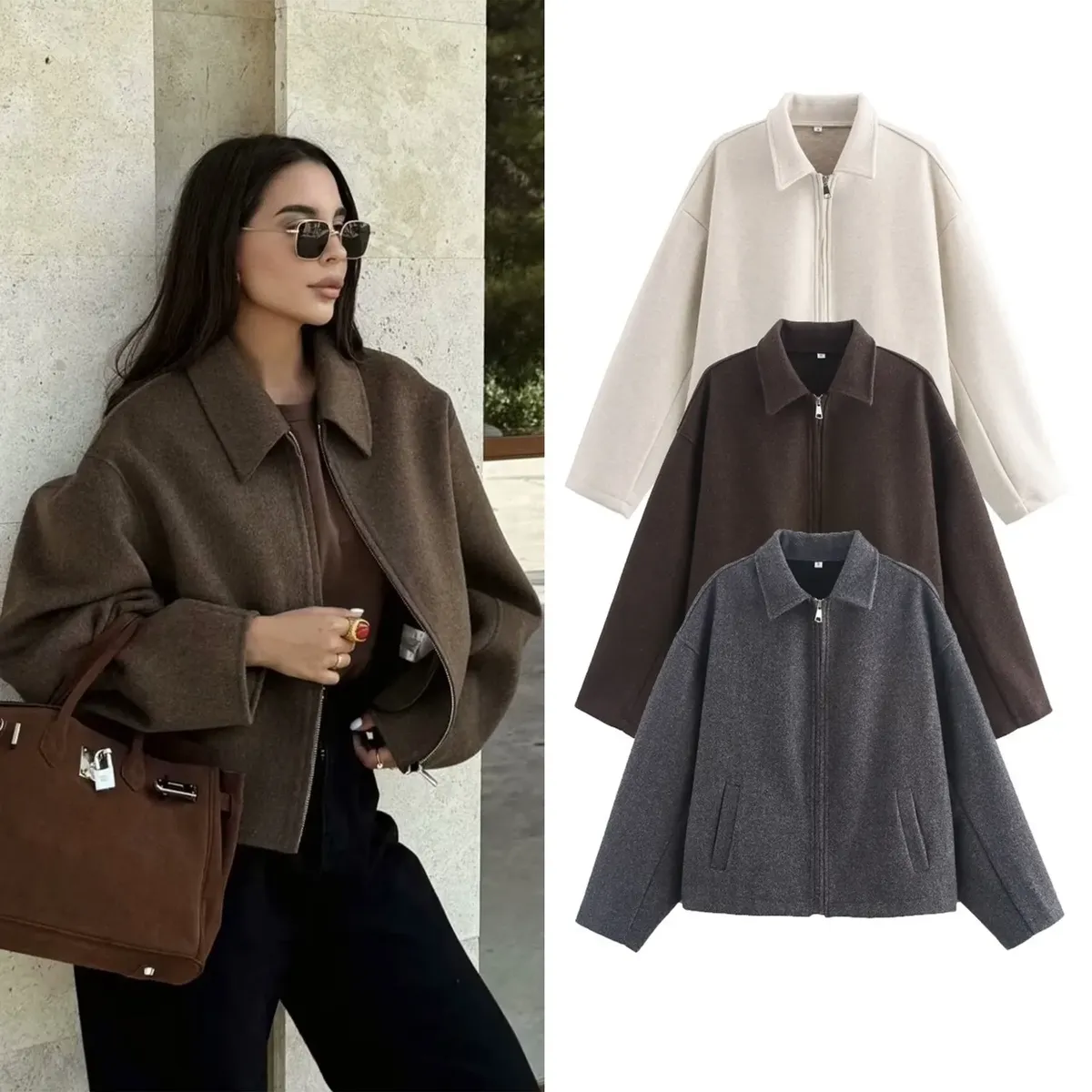 TIOZONEY - Chaqueta corta de lana para mujeres
