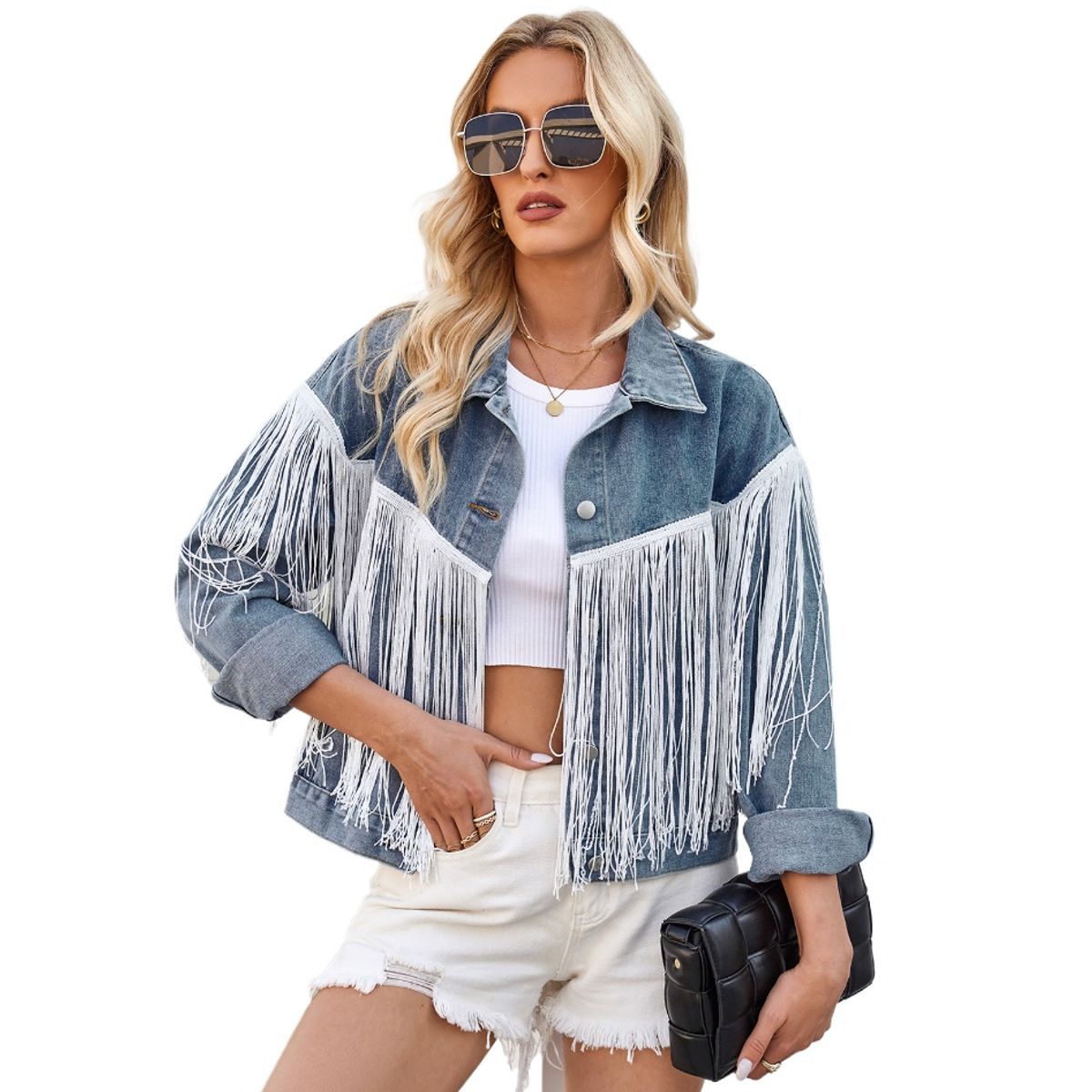 TIOZONEY - Chaqueta de Jeans Mujer -Azul